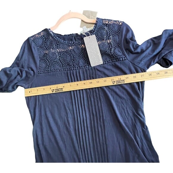 Daniel Rainn Navy Lace Yolk Pleat Front 3/4 Sleeve Jersey Top Size PSmall NWT - Picture 8 of 10